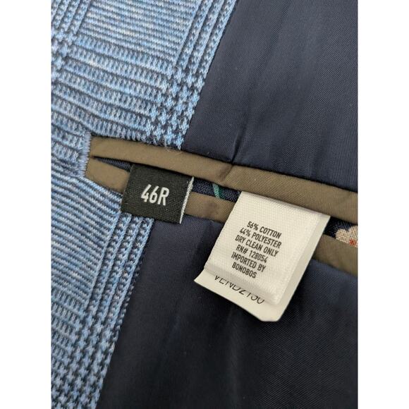 Men's Bonobos Blue Glen Plaid Cotton Blend Sport Coat Blazer Athletic Fit Sz 46R - Picture 6 of 9